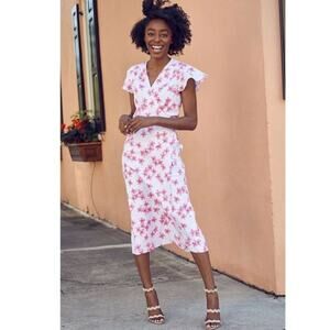 Draper James Pink Floral Linen Midi Wrap Dress size 4